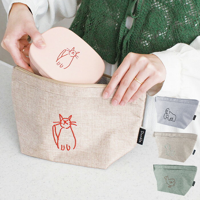 樂天商城 - ランチバッグ 保冷 マチ 広い かわいい 保冷ランチポーチ おしゃれ DOODLE LUNCH COOLER POUCH ランチ 弁当 大人 女子 男子 シンプル パステルカラー 猫 犬 ゴリラ アヒル