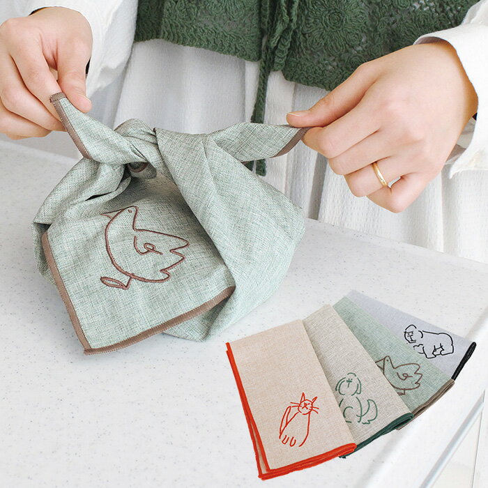 樂天商城 - ランチクロス 大人 風呂敷 キッチンクロス ハンカチ 女子 男子 DOODLE LUNCH CLOTH パステルカラー ワンポイント お弁当 猫 犬 ゴリラ アヒル カラフル Leaflets