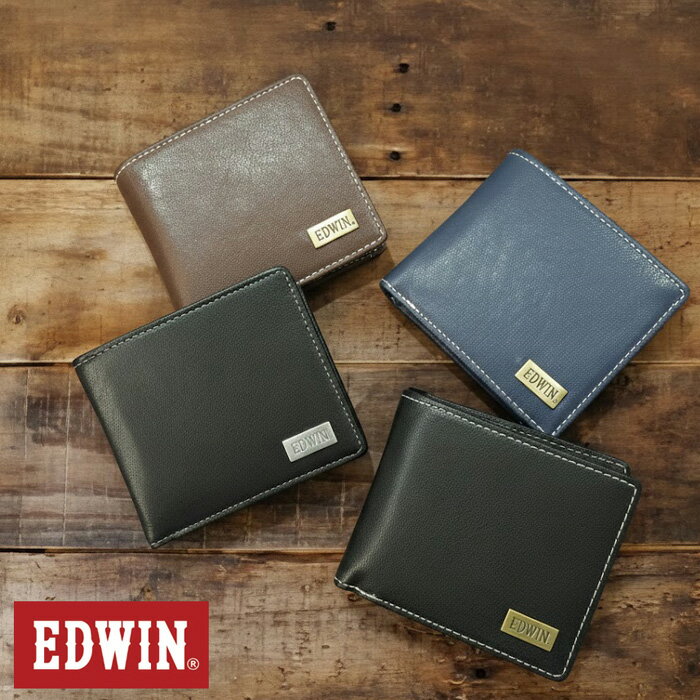 財布 メンズ 二つ折り エドウィン EDWIN 二つ折り財布 小銭入れ ステッチ シボ 合成皮革 コンパクト 大容量収納 折りたたみ財布 使いやすい 通勤 通学 学生 ビジネス 新生活 プレゼント ギフト