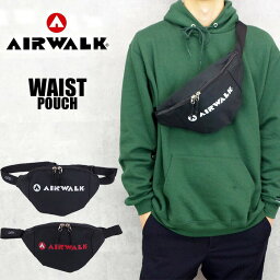 ウエストバッグ ウエストポーチ エアウォーク AIRWALK メンズ レディース ボディバッグ ブラック A185129 ロゴ 斜めがけバッグ おしゃれ 軽量 カジュアル アメカジ アウトドア 通学 通勤 【 メール便 送料無料 】