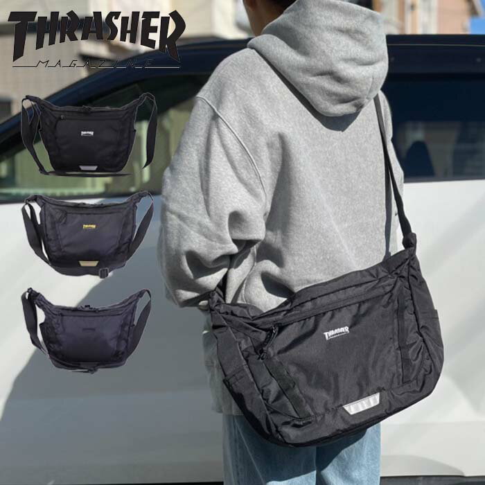 Rakuten - THRASHER ショルダーバッグ バッグ 舟形 スラッシャー 撥水 舟形ショルダーバッグ ショルダーバック 斜め掛け THR-314 コットン メンズ レディース バック 鞄 おしゃれ シンプル ブランド