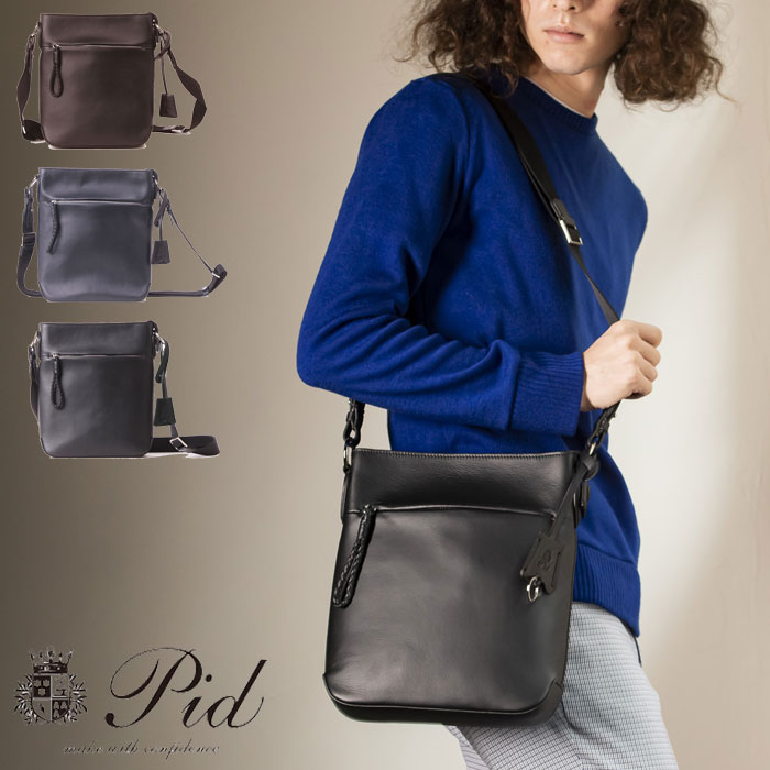樂天商城 - PID ショルダーバッグ メンズ 本革 斜めがけ 縦型 バッグ P.I.D ピーアイディー ecrire PAZ103 レザー 撥水 ショルダー 牛革 かばん カジュアル かばん 肩掛け B5 シンプル 撥水レザー 丈夫 ブラック