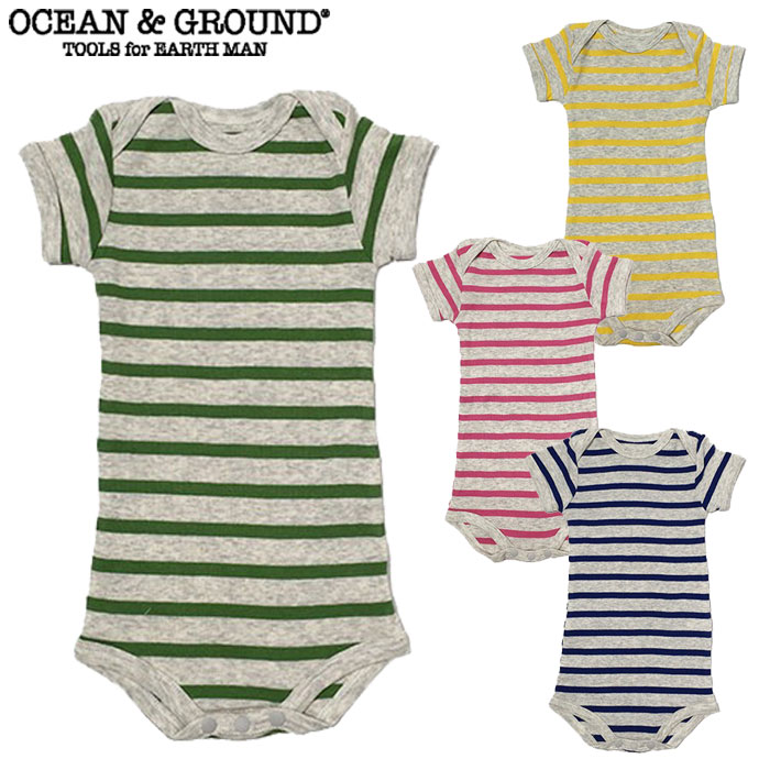 オーシャンアンドグラウンド ロンパース（ベビー用） OCEAN&GROUND オーシャンアンドグラウンド ロンパース 半袖 カバーオール 女の子 男の子 ベビー服 ボディシャツキッズ/ベビー BORDER グリーン/ネイビー/ピンク 70cm/80cm 1610234 赤ちゃん プレゼント 出産祝い【 】