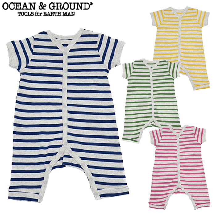 オーシャンアンドグラウンド ロンパース（ベビー用） OCEAN&GROUND オーシャンアンドグラウンド ロンパース 半袖 カバーオール 女の子 男の子 ベビー服 BORDER グリーン/ネイビー/ピンク 70cm 1610534 ボーダー ベビー 赤ちゃん 前開き 肌着 おしゃれ 出産祝い ギフト プレゼント