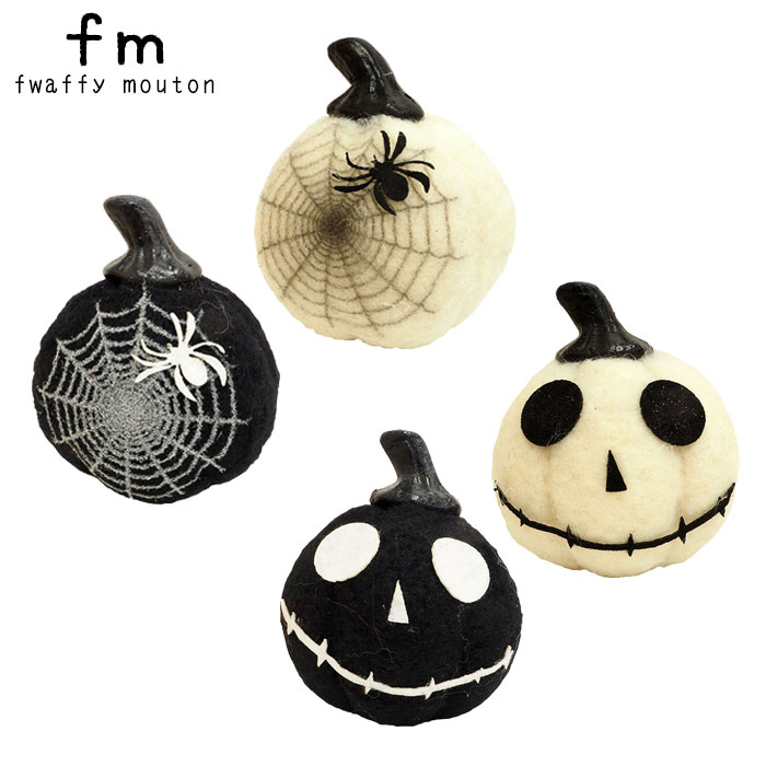 ハロウィン 飾り fm パンプキン スパイダー ガイコツ ホワイト ブラック 31-1607-03 デコレーション 羊毛 ショップ ディスプレイ パーティーグッズ かわいい 骸骨 蜘蛛 かぼちゃ 玄関 おしゃれのサムネイル