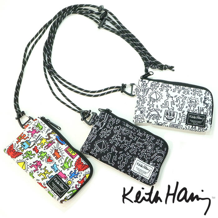 U, 吉 - キースへリング グッズ 財布 メンズ 長財布 ラウンドファスナー カード入れ ファスナー Keith Haring バッグ ラウンドウォレット L ウォレットライン 小銭入れ カラビナ 首掛け ネックウォレット ネックストラップ ブランド シンプルおし