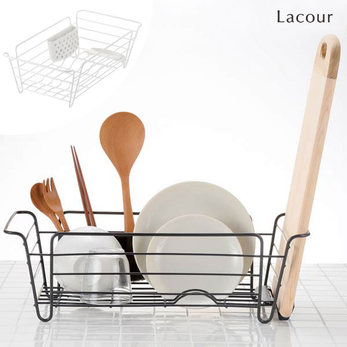 樂天商城 - 水切りラック ディッシュドレイナー S 水切りかご リッチェル ラクール 水切りバスケット カトラリーポケット付き まな板立て ディッシュラック 水切りポケット付き