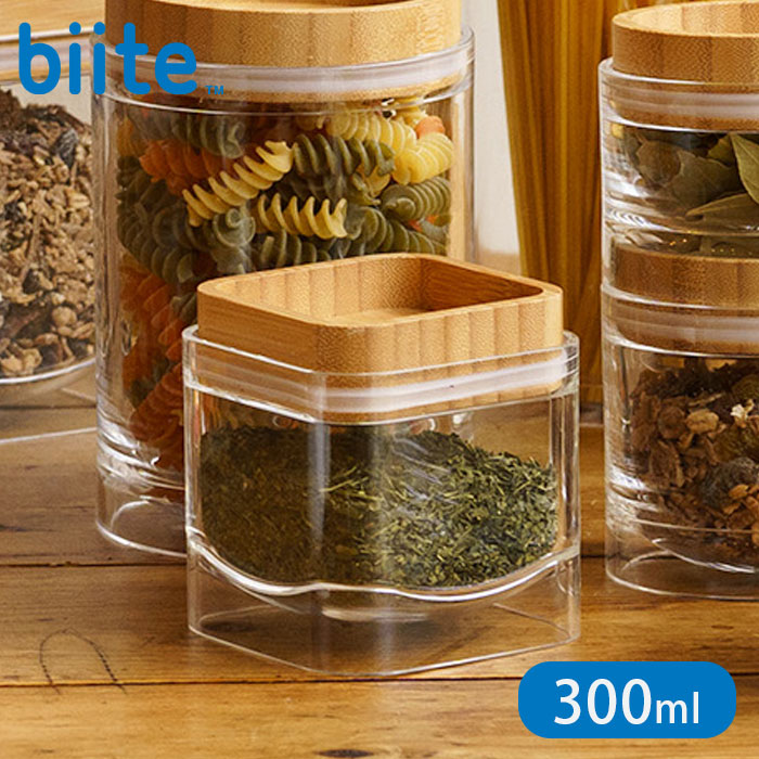 保存容器 300ml 容器 重なるキャニスター 保存 バンブー 食品保存 キャニスター スクエア フードストッカー スパイスボトル 食品保存容器 密閉 ケース プラスチック 積み重ね スタッキング ストッカー 小物入れ キッチン 竹 0.3L
