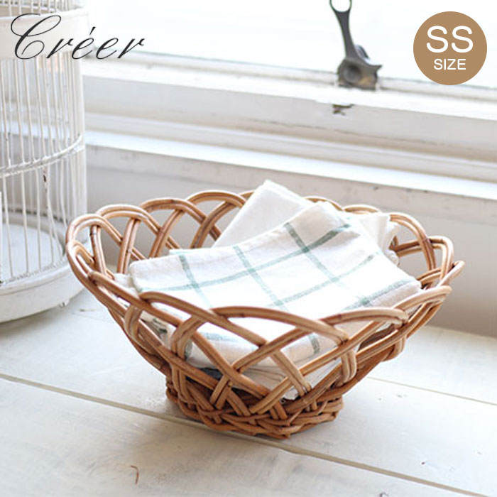 かご バスケット 収納 ラタン 直径27cm アラログ 丸かご SS 皮付き 天然素材 収納かご 丸 藤 小物収納 持ち手付き フルーツ 果物 手編み 小物入れ おしゃれ インテリア 見せる収納 アジアン雑貨 ハンドメイド