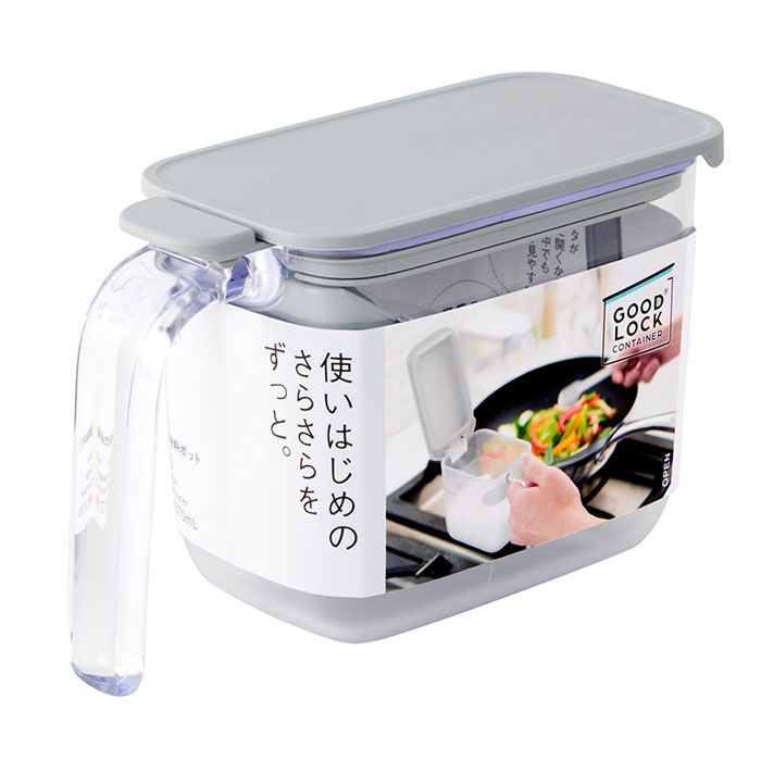 調味料入れ 使いやすい 塩 砂糖 調味料ケース スプーン付き MARNA マーナ 調味料ポット 370ml 736GY パッキン付き 密閉 GOOD LOCK CONTAINER グッドロックコンテナ 小さじスプーン付き シュガーポット スパイス容器 ストッカー 砂糖入れ 塩入れ グレー