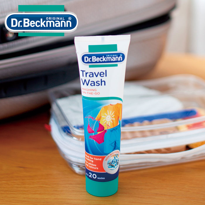 洗濯用洗剤 旅行用 トラベルウォッシュ ドクターベックマン Dr.Beckmann 100ml ジェルタイプ チューブ 旅行 持ち運び 洗剤 洗濯 手洗い 旅行先 硬水 軟水 水着 マスク 色落ち防止 DP010004 旅行用洗濯洗剤のサムネイル