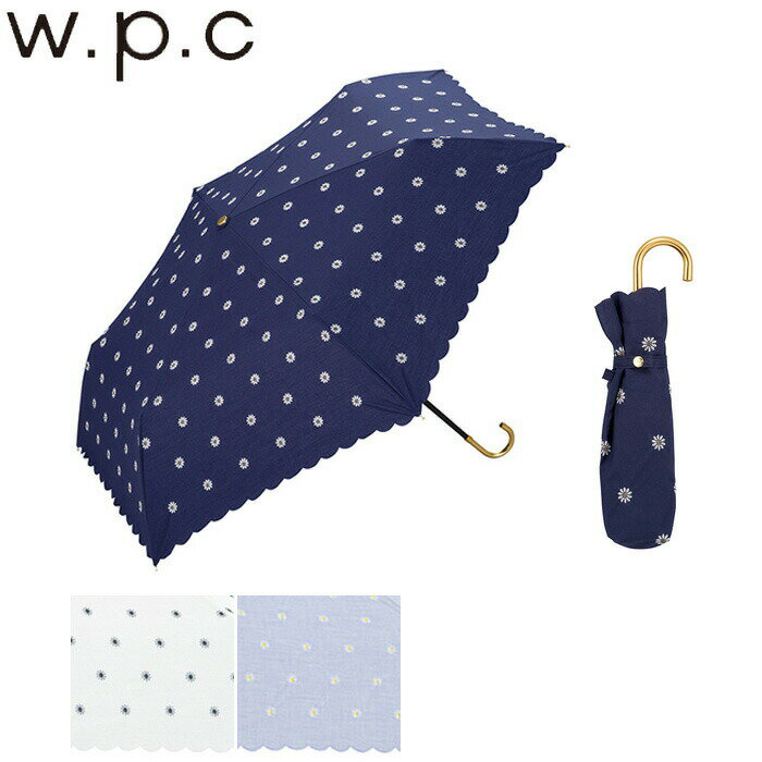 傘 レディース 日傘 折りたたみ フリル 50cm TC素材 w.p.c プチデイジー刺繍 mini 全3色 801-119 晴雨兼用 折傘 uvカット 綿 おしゃれ ギフト 花柄 通勤 通学