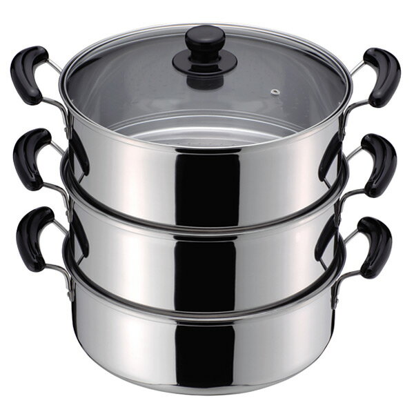 だんらん 両手鍋 3段 30cm IH対応 ステンレス製 両手3段 蒸し器 調理器具 三段蒸し器 ステンレス鍋 蒸..