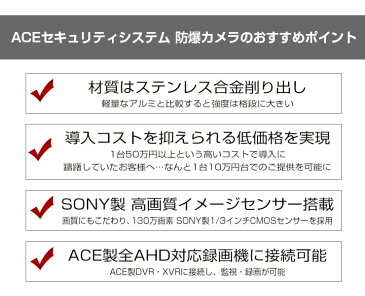 【 防爆カメラ 】 AHD 130万画素 防犯カメラ 監視カメラ　焦点距離6mm SONY製1/3インチCMOSセンサー ACEセキュリティシステム エース 【1年保証】