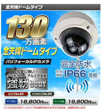 【ポイント5倍★4/249:59まで】防犯カメラ★マイク内蔵型新登場屋外用屋内用ドーム型が選べる★定時メール★プリレコード★APなど豊富な機能が【標準装備】更に★赤外線も選べる監視カメラIPカメラネットワークカメラワイヤレスWiFi【送料無料】