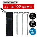 L字型 スチール ペグ 3本セット 収納ケース付き 長さ180mm 直径6mm 重さ51g テント タープ ブルーシート ビニールシート キャンプ ソロキャン ...