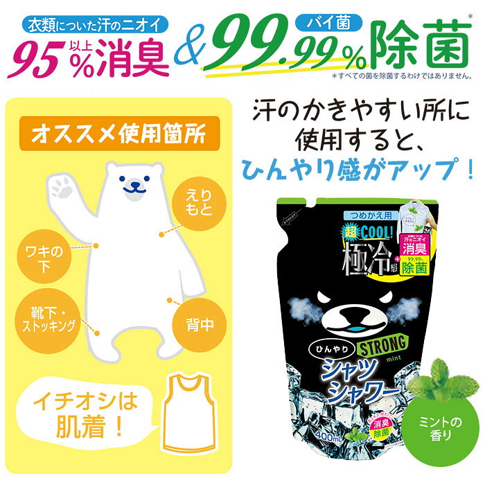 MONOTOKI-モノトキ-の【7/11「サタプラ」で紹介】24個セット ひんやりシャツシャワー ストロング つめかえ用 1個916円 ミントの香り 詰め替え用 ときわ商会 極冷感 超クール 涼感スプレー 衣類用 詰替え用 リフィル｜アングル3