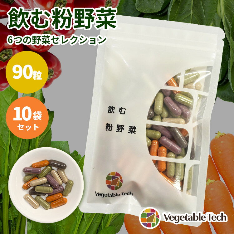 【こちらは10袋セットの販売ページです】 ● 国産野菜6種を、もっと手軽に。 季節で変わる「飲む粉野菜」新セレクション登場。 「飲む粉野菜〈6つの野菜セレクション〉」は、厳選した農家さんの国産野菜を、栄養学に基づいて組み合わせたおまかせセット。 季節や収穫状況に応じて野菜を入れ替えることで、一年を通して多様な野菜を安定して取り入れられる新商品です。 スーパーフード「モリンガ」もセレクトしています。 ● こんな方におすすめ ・外食・コンビニ食が多く、野菜不足が気になる ・忙しくても食生活を整えたい ・家族みんなで取り入れられる食品を探している 赤ちゃんから妊娠中・ご高齢の方まで、幅広い世代に配慮しています。 ● 3つの特長 【特徴1】厳選した6種類の国産野菜 ・使用する野菜はすべて国産 ・既存シリーズ同様の高品質原料 ・常に6種類を組み合わせた特別セレクション 【特徴2】季節で変わる「循環型セレクション」 ・収穫量や自然条件に合わせて野菜を入れ替え ・一年を通して多様な野菜を取り入れやすい設計 ・無理のない、自然に寄り添ったセレクト方法 【特徴3】継続しやすい野菜習慣 ・野菜の摂取バリエーションを広げたい方に ・偏りがちな食生活をサポート ・毎日続けやすいシンプルな取り入れ方 飲む粉野菜 6つの野菜セレクション 90粒 単品【ご購入はコチラ】 2袋セット【ご購入はコチラ】 5袋セット【ご購入はコチラ】 商品詳細 内容量 90粒入り×10袋 重量（約） 1袋あたり：約31.2g（1粒の重量300〜400mg） 原材料 ごぼう、赤ピーマン、紫人参、赤紫蘇、ケール、モリンガ（すべて国産） ※季節や天候・収穫量などにより、野菜の種類が変更になることがあります。 HPMC（カプセル） ※HPMCは、植物由来の水溶性食物繊維で、医療にも使用されているカプセルの原材料です。 動物性原料およびアレルギー物質（特定原材料等28品目）は、全く含まれておりません。 生産国 日本 お召し上がり方 食前に1回6粒を目安に水またはぬるま湯でお召し上がりください。 賞味期限／使用期限 製造から18ヶ月 保存方法 高温多湿および直射日光を避け、涼しい所で保存してください。 備考 ●〈6つの野菜セレクション〉は、季節や天候・収穫量などにより、野菜の種類が変更になることがあります。 ●高温多湿および直射日光を避け、涼しい所で保存してください。 ●食品のため衛生的な環境でお取り扱いください。 ●本品は原材料の性質上、外観やにおいに多少の違いが生じることがございます。 ●本商品は旬の野菜を使用している為、栄養成分表示は目安でございます。 区分 サプリメント メーカー ベジタブルテック株式会社 広告文責 Local Design株式会社 05054747121 注意事項 ※商品の色はモニターの具合で実物と若干異なる場合がございます。予めご了承下さい。 ※デザイン、仕様等につきましては、予告なく変更する場合がございます。 関連ワード：Vegetable Tech/ベジタブル/テック/飲む粉野菜/サプリ/6つの野菜/ごぼう/赤ピーマン/紫人参/赤紫蘇/ケール/モリンガ/農薬不使用/ヴィーガン/スーパーフード/サラダ/90粒入/野菜そのまま/宮城県産/野菜/使用/野菜不足/サプリメント/粉/カプセル/糖質/国産/野菜パウダー/一人暮らし/野菜嫌い/栄養補給/美容/健康/粉/完熟野菜パウダー/ヤサイパウダー/野菜補給/ヴィーガン認証/栄養満点野菜/有機野菜/無農薬野菜/特許技術/粉末野菜/自然色素野菜サプリ/医学博士監修/栄養食品/食物繊維パウダー/ビタミン/ミネラル/妊娠中の栄養補給/授乳中/食品/離乳食/料理/お菓子作り/子ども/野菜不足解消/アスリート栄養サポート/ダイエット/野菜補助/フィットネス食事管理/朝食バランス食/サステナブル野菜/持続可能な食生活/常温保存/野菜パウダー/防災食品野菜/長期保存食品/旅行用野菜パウダー/コンビニサポート/野菜不足解消/外食/野菜摂取/野菜嫌いを克服する/サプリメント代替/糖質カット野菜補助/ドレッシング不要ダイエット/プレゼント/プチギフト/おもたせ/贈り物/贈答品/お祝い/誕プレ/誕生日プレゼント/バースデー/クリスマスプレゼント/バレンタインデー/ホワイトデー/母の日/父の日/敬老の日/定年祝い/還暦祝い/10代/20代/30代/40代/50代/60代/70代/