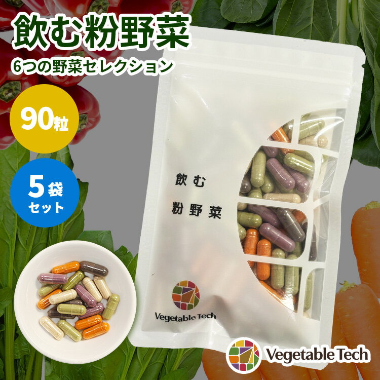 【クーポン発行中】5袋セット ベジタブルテック 飲む粉野菜 6つの野菜セレクション 90粒 サプリ ごぼう 赤ピーマン 紫人参 赤紫蘇 ケール モリンガ 農薬不使用 無農薬 野菜不足 カプセル 粉末 国産 野菜パウダー 野菜嫌い ヴィーガン サラダ 離乳食