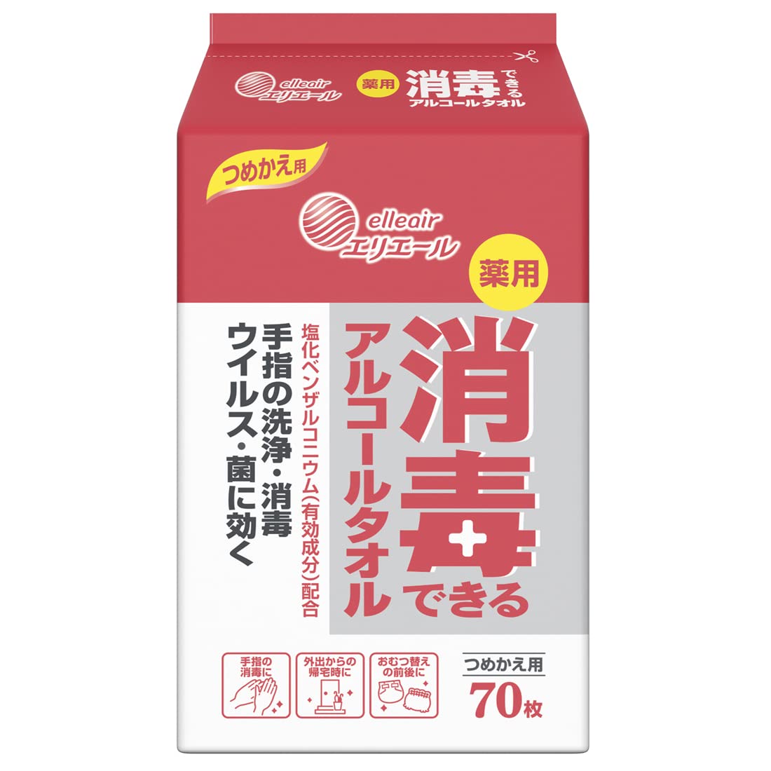エリエール 消毒できるアルコールタオル 詰替え 70枚入 容量70枚大王製紙 ウェットティッシュ