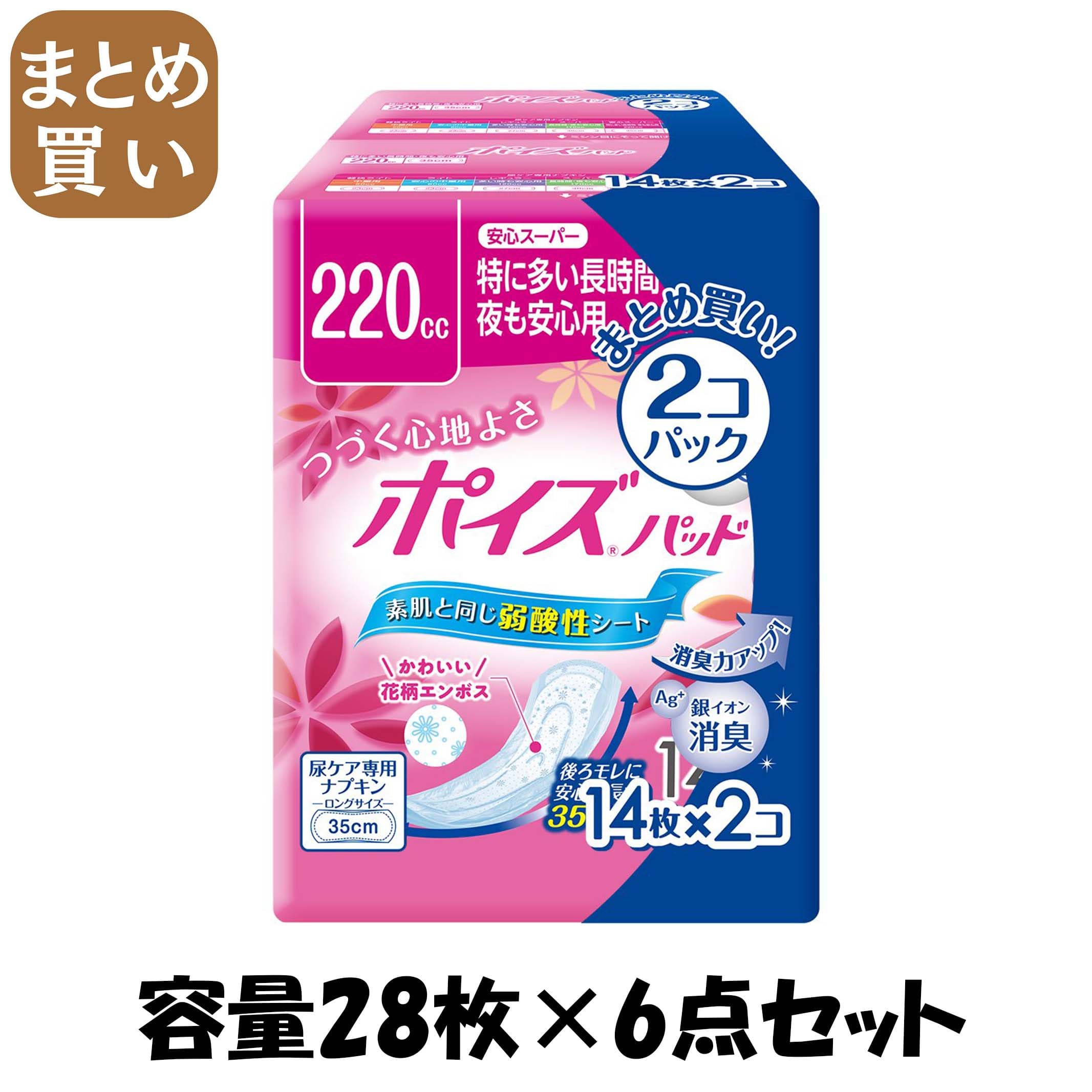 【まとめ買い】ポイズパッド安心スーパー14枚×2個パック 容量28枚×6点セット 日本製紙クレシア 生理用品