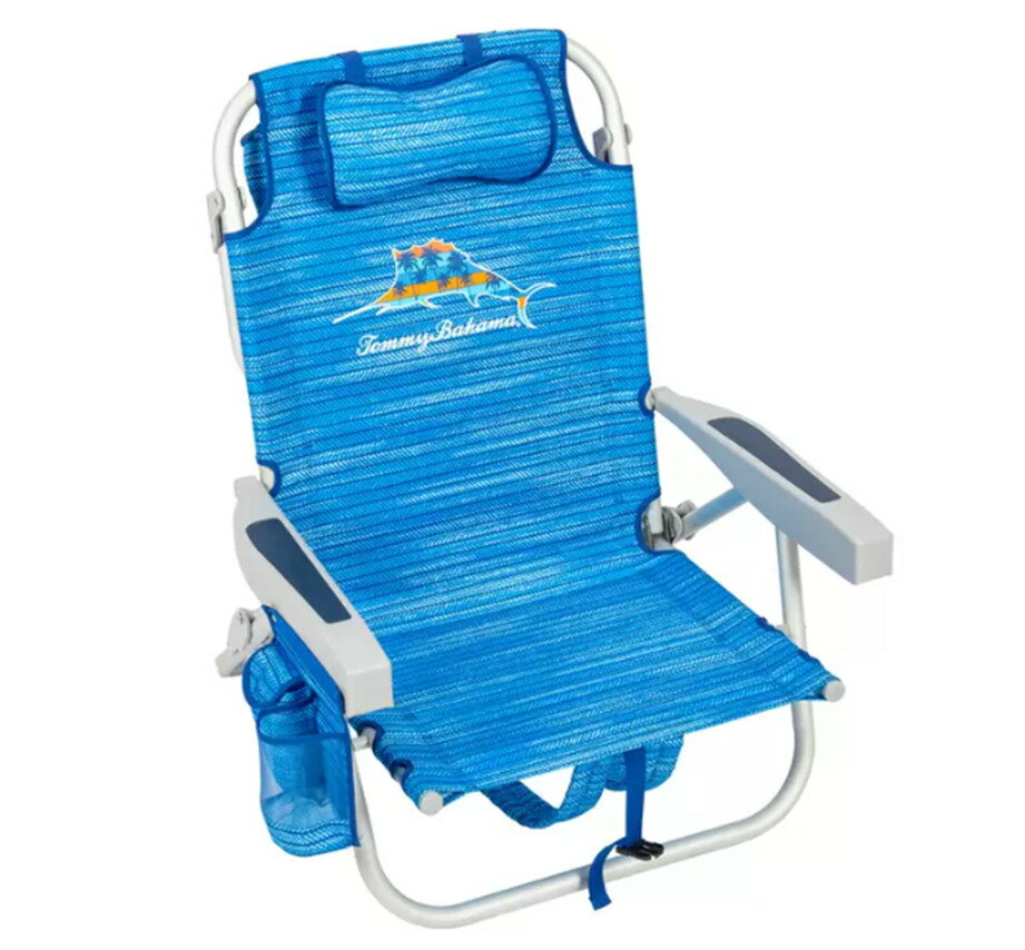 レビューキャンペーン目玉品◎当日発送品◎トミーバハマ ビーチチェア　ブルー　Tommy Bahama Beach Chair　ローチェア アウトドア 海 ビーチ プール キャンプ 収納 リゾートチェア ホテルチェア グランピング　折り畳み椅子　リクライニングチェア　保冷ポーチ付