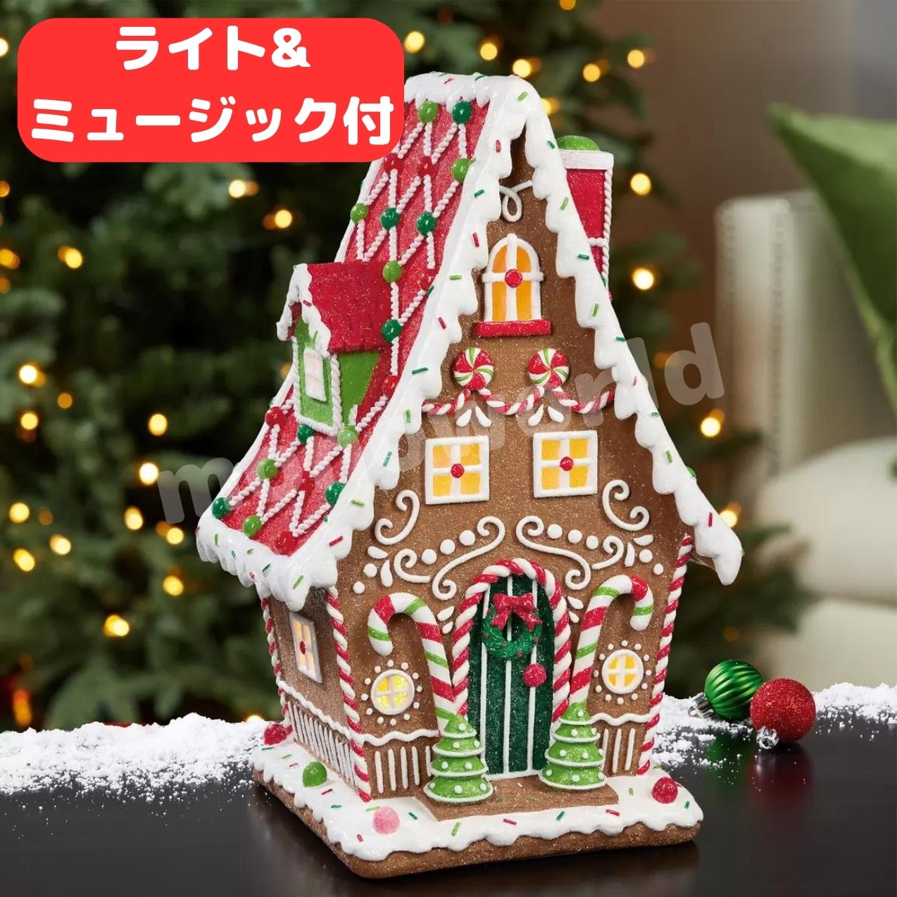 レビューキャンペーン目玉品◎当日発送品◎LED 音楽付き◎ジンジャーブレッドハウスの置物 ライト & ミュージック付　クリスマス置物　置物　インテリア　クリスマス　クリスマス装飾　クリスマス用品　クリスマスデコレーションのサムネイル
