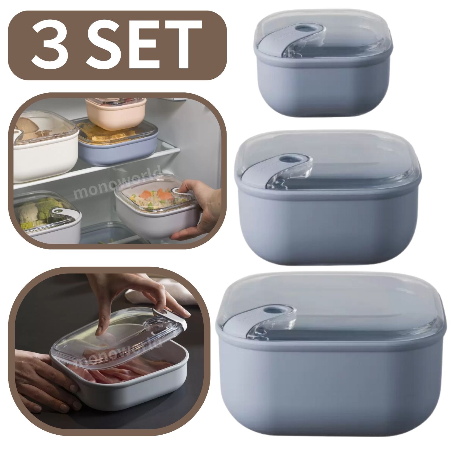 オマダ プルボックス コンテナ 3個 セット 【ペアウィンクル ブルー】　保存容器　食品保存容器
