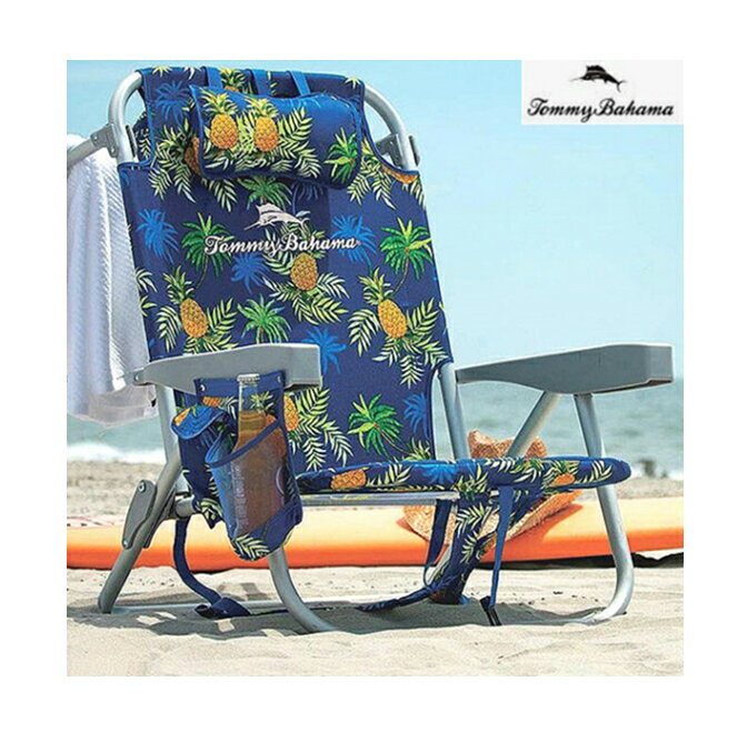 【当日発送品◎翌日着可】Tommy Bahama トミーバハマ ビーチチェア 【パイナップル柄 ブルー】 リクライニングチェア ローチェア アウトドア 海 ビーチ プール キャンプ 収納 保冷 クーラーバッグ付き リゾートチェア プールサイドチェア
