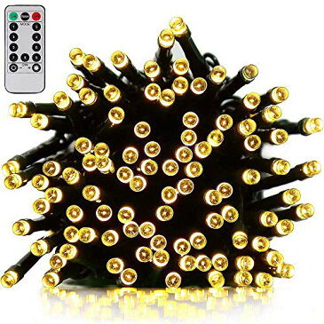V-Dank LED イルミネーション ライト クリスマスツリー 飾りライト 22M 200球 ストリングライト 電飾 8パターン ストレートライト フェアリーライト 防雨 USB 省電力 高輝度 パーティー 結婚式 誕生日 記念日 デコレーション オーナメント ブラックコード 電球色
