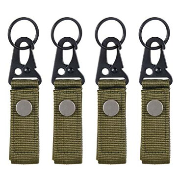Azarxis タクティカル カラビナ リング ベルクロ ベルト MOLLE キーリング バックル キーホルダー 多機能 タクティカル ポーチ バッグ リュック 対応 (4個 - グリーン)