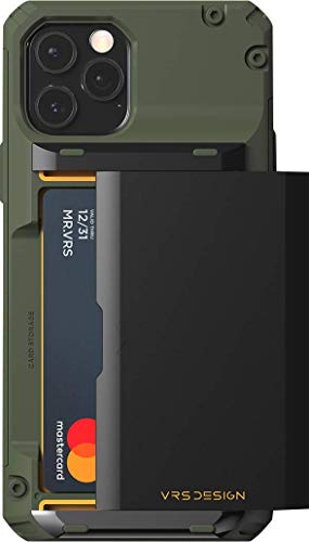 【VRS】 iPhone12Pro / iPhone12 対応 ケース カード 収納 3枚 耐衝撃 携帯ケース 衝撃 吸収 ハード カバー 背面 スライド 式 カードケース 付き タフ スマホケース [ iPhone12 Pro/iPhone 12 /アイフォン12プロ / アイフォン12 対応 ] Damda Glide Pro グリーンロゴ