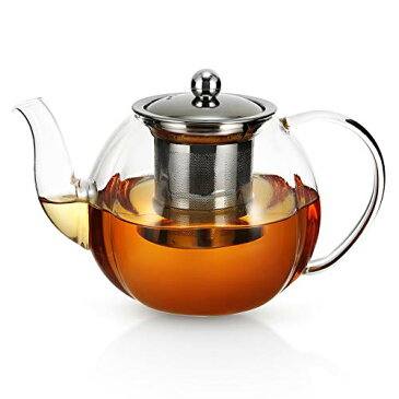 VKCHEF ティーポット 耐熱ガラス 急須 透明 紅茶ポット1000ml 大容量 ステンレス 茶こし付き 直火可 フルーツティー リーフティー 花茶 麦茶 茶ポット 茶器 きゅうす おしゃれ