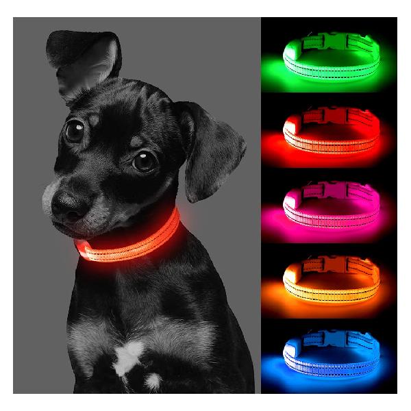 iTayga 犬 猫用LED光る首輪 ライトUSB充電式 長さ可調節 ナイロン 光る首輪 小型犬用安全犬用ライトナイトウォーキング用装着簡単 柔らかい 軽量 サイズ調整可能 【視認距離500mで夜間も安心】