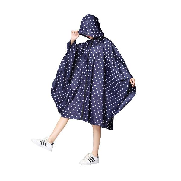 Caloics レインコート レインウエア 雨具 自転車ポンチョレインポンチョ 軽量レインコート オシャレレインコート 男女通用レインコート 通学 通勤 旅行 撥水 速乾 収納便利なレインコート 速乾レインコート(ダークブルー/ドット)