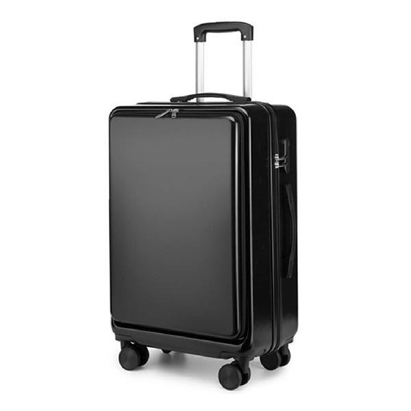  スーツケース キャリーバッグ キャリーケース フロントオープン型 コロコロバック 国内旅行 suitcase 機内持込1~3泊 超軽量 大型 軽量 静音 ダブルキャスター 耐衝撃 360度回転 XL02 (L Black)