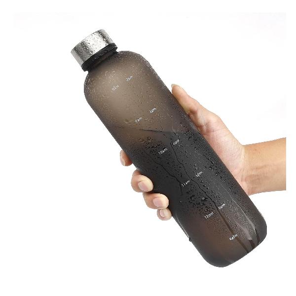 MYEEDA タイムマーカー付きウォーターボトル 水筒1リットル ボトル 1000ml ステンレス製の蓋 メモリ付きボトル グラデーション つや消し healthish スポーツ ドリンク 水 1l ウォーター ボトル おしゃれ アウトドア 水筒 定期的