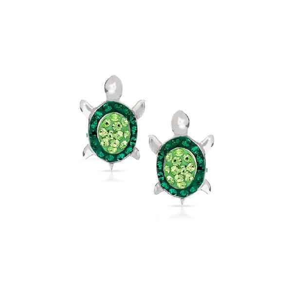 Green Crystal Baby Sea Turtle Earring Set Never Rust 925 Sterling Silver Natural Hypoallergenic Studs For Women Girls Ki