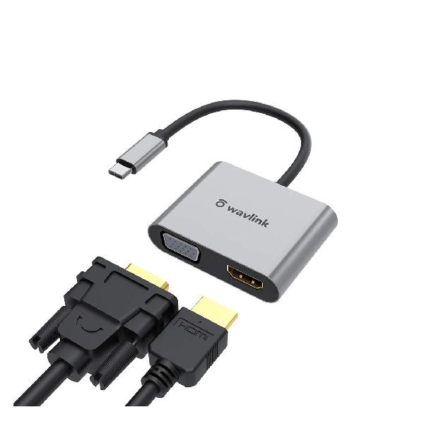 WAVLINK USB Type-C to HDMI VGA ϊA_v^ Type-C|[g 1x4K60Hz HDMI 1x1920x1200P60Hz VGA 1xType-C MacBook Pro 2019/iPad Pro 2020/De