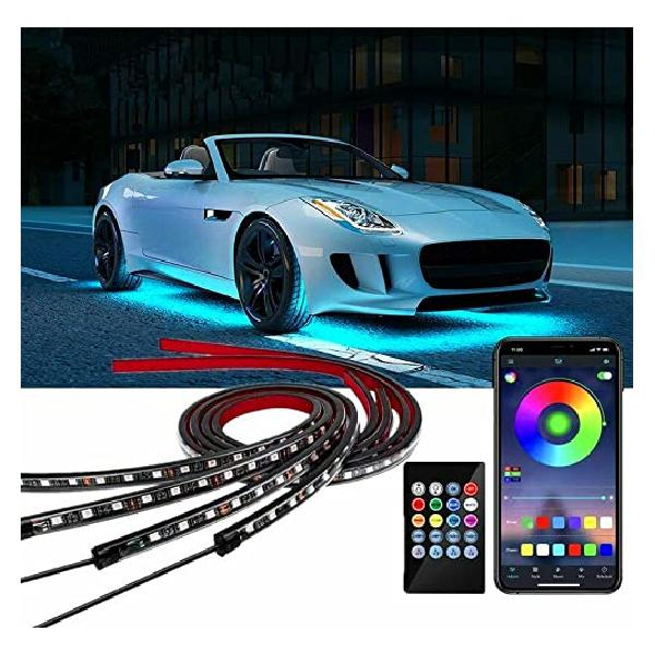 Longsafe 車用 車 RGB LEDテープ アンダーライト 4本セット サウンドセンサー 内蔵 フルカラー 防水 IP65フラッシュ リモコン (Lサイズ(120cm 2本 150cm 2本) カー用品