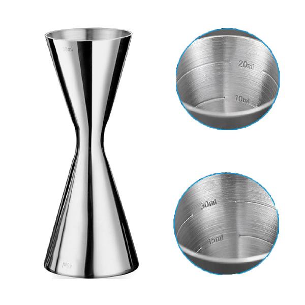 WOMLEX メジャーカップ 30/45ml 目盛り付き ダブルヘッド 計量カップ オンスカップ カクテル計量カップ ワイン刻みカップ 一体型ステンレス鋼計量カップ シルバー (Silver 単品30/45ml)