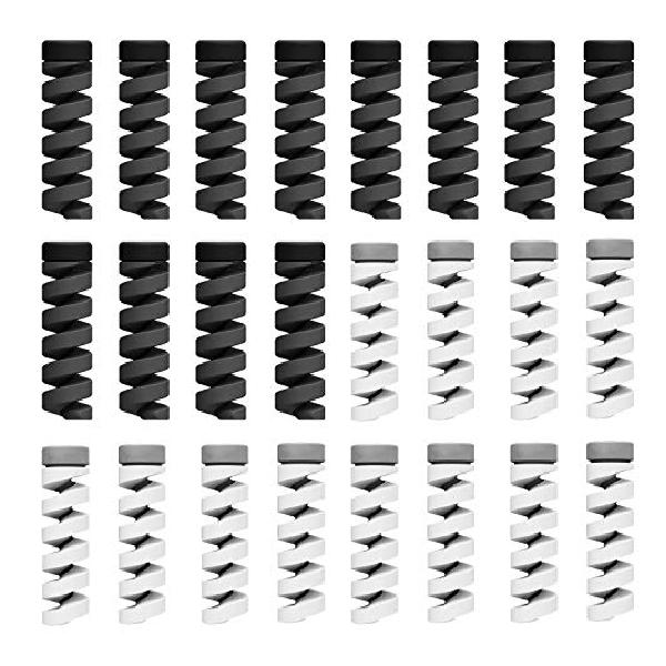 ケーブルプロテクター ケーブル収納カバー ツイスト カラー TPU素材 断線防止 折り防止 汚れ防止 耐摩耗性 DIY 2 色 24セット 3.7cm (黒と白)