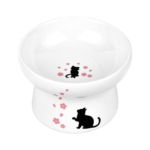 Pknoclan 脚付フードボウル 猫食器陶器 食べやすい猫えさ皿 猫柄ペットボウル 吐き戻し防止 洗いやすい 小型犬にも