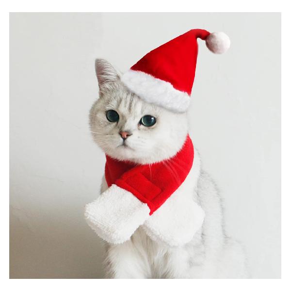 Enjoying 猫 コスチューム 服 コスプレ 猫ちゃん用クリスマス帽子 スカーフ子犬