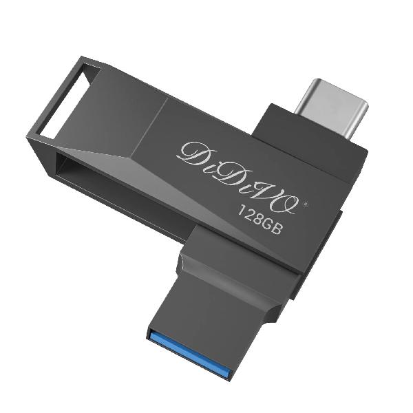 DIDIVO USBメモリ 128GBー タイプC フラッシュドライブ スマホ/タブレット/PC対応 スマホ用 USB3.0 高速データ伝送 USBメモリ 容量不足解消 両面挿しスマホメモリー 亜鉛合金ボディー 360度回転式 USB3.0対応 Type