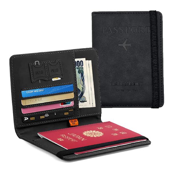 Hueapion パスポートケース スキミング防止 パスポートカバー 多機能収納ポケット パスポート カードケース ラベルウォレット 高級PUレ..