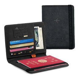 Hueapion パスポートケース スキミング防止 パスポートカバー 多機能収納ポケット パスポート カードケース ラベルウォレット 高級PUレザー 軽量 コンパクト おしゃれ 海外旅行 旅行用品 透明パスポートカバー付き (ブラック)