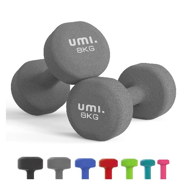 Umi. ウミ ダンベル 8kg 2個セット 筋トレ ダンベル ?? ウエイト カラー ダンベル 鉄アレイ dumbbell グレー 