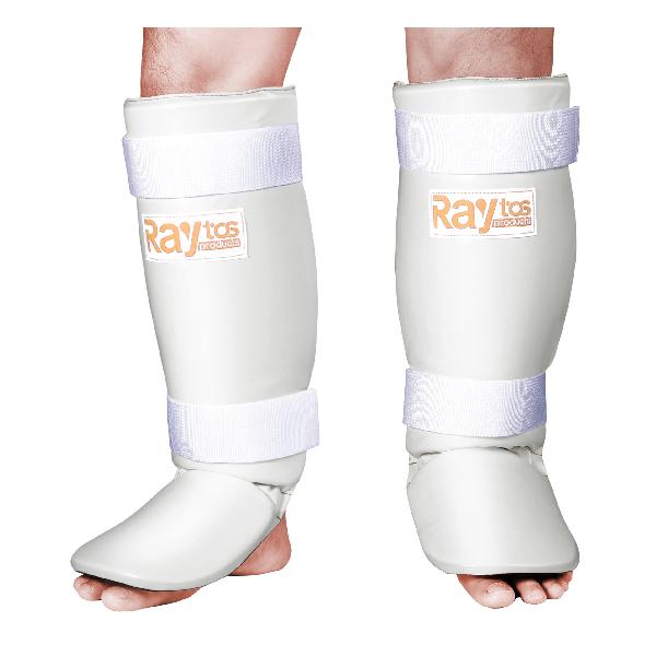 Raytos ベーシックレッグガード レガースボクシング 足サポーター キックボクシング レッグガード すね当て 3cm厚手インナー 衝撃吸収 格闘技 空手 防具 プロテクター ホワイト 