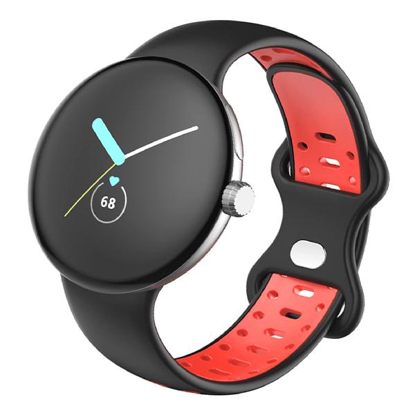 Miimall Pixel Watch専用 バンド シリコン製 【2色配色】 通気製良いGoogle グーグルPixel Watch向けの 交換バンド 軽量 防水 スポーティー Pixel Watchバンド/ベルト(ブラックレッド|Sサイズ)